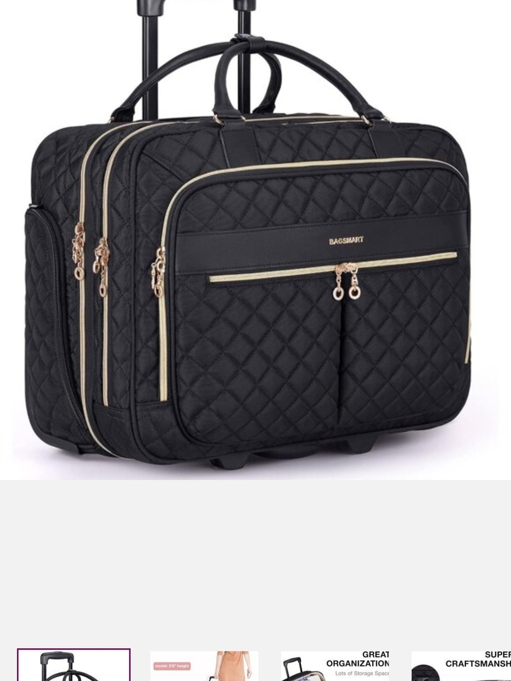 Quilted Black Travel Rolling Tote - Women's Carry-On. Very light use.